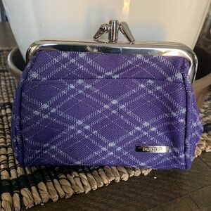 Buxton Purple‎ Grey Metallic Diamond Argyle Plaid Coin Purse Snap 3 Compartments